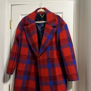 J.Crew Italian Stadium Cloth Coat- Beautiful cobalt blue and red plaid. Like new